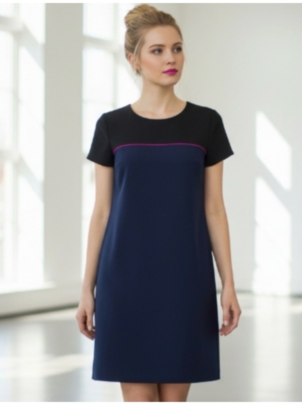 Cynthia Rowley Minimalist Blue, Black Colorblock Shift Dress Sz 6